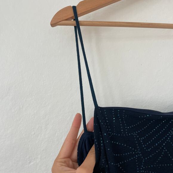 Vintage 90s Y2K – Navy Blue Sparkle Asymmetrical Midi Slip Dress - Picture 5 of 10